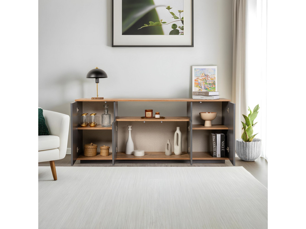 Drewniany kredens "Arista" - 180 x 44 x 75 cm - Antracytowy szary