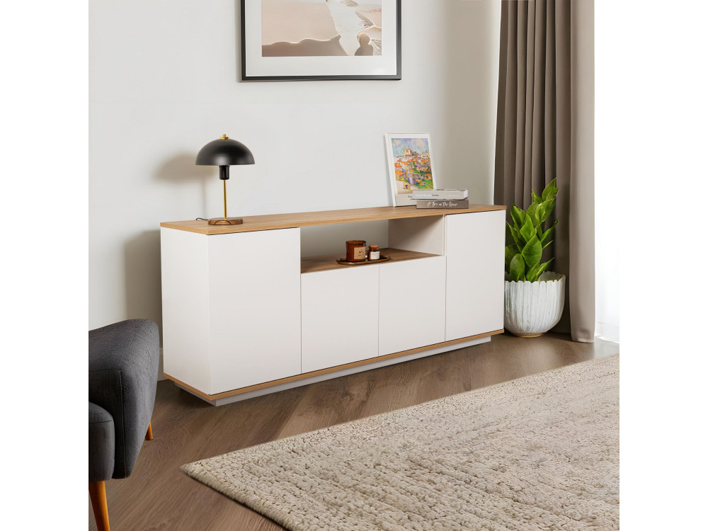 Kredens drewniany "Arista" - 180 x 44,5 x 75 cm - Biały / Dąb Cadiz