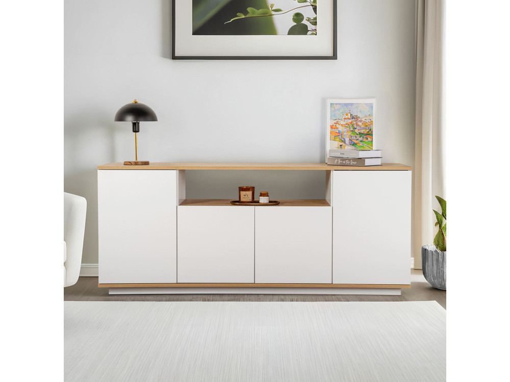 Kredens drewniany "Arista" - 180 x 44,5 x 75 cm - Biały / Dąb Cadiz