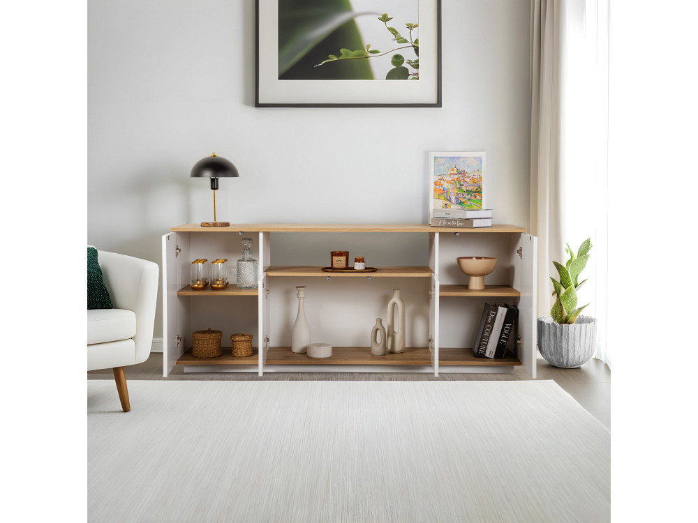 Kredens drewniany "Arista" - 180 x 44,5 x 75 cm - Biały / Dąb Cadiz