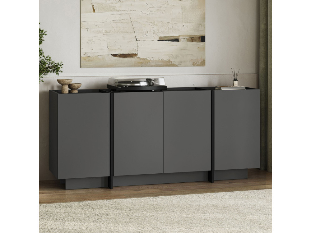 Drewniany kredens "Dorma" - 180 x 45 x 80 cm - Antracyt / Czarny