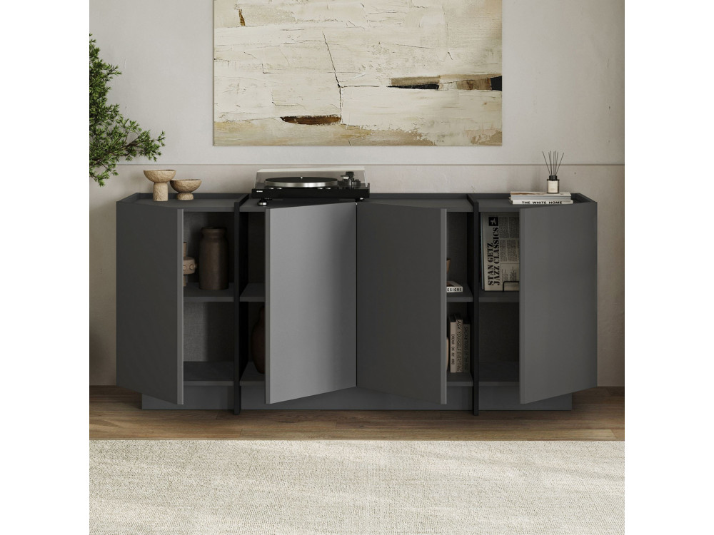 Drewniany kredens "Dorma" - 180 x 45 x 80 cm - Antracyt / Czarny