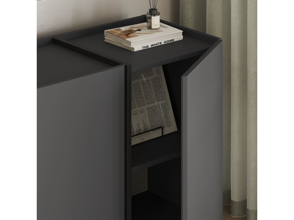 Drewniany kredens "Dorma" - 180 x 45 x 80 cm - Antracyt / Czarny