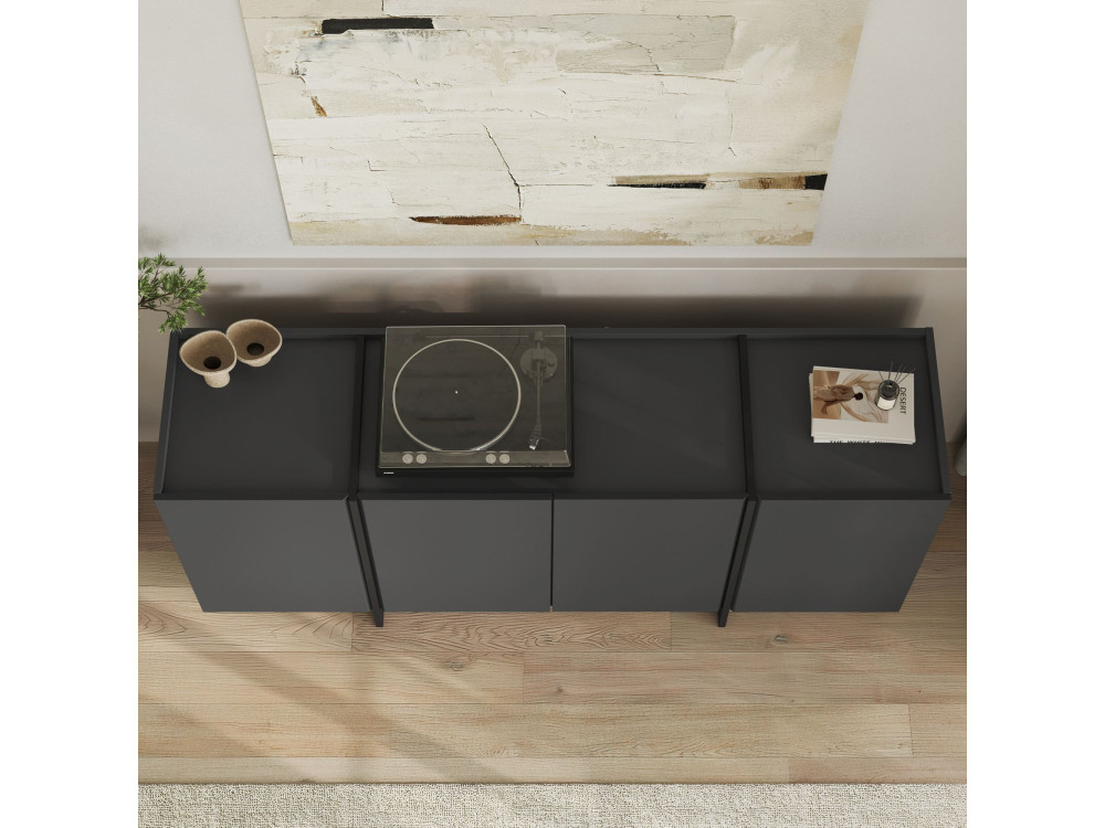 Drewniany kredens "Dorma" - 180 x 45 x 80 cm - Antracyt / Czarny