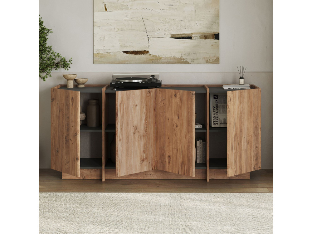 Drewniany kredens "Dorma" - 180 x 45 x 80 cm - Sosna atlantycka / Antracyt
