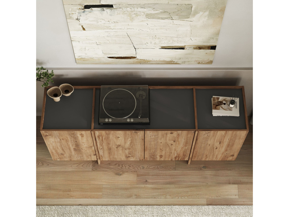 Drewniany kredens "Dorma" - 180 x 45 x 80 cm - Sosna atlantycka / Antracyt