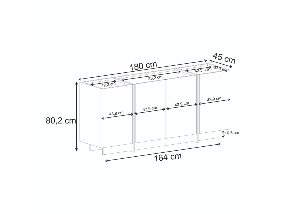 Drewniany kredens "Dorma" - 180 x 45 x 80 cm - Orzech Milano