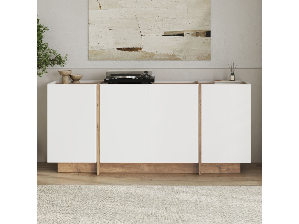 Drewniany kredens "Dorma" - 180 x 45 x 80 cm - Biały / Sosna atlantycka