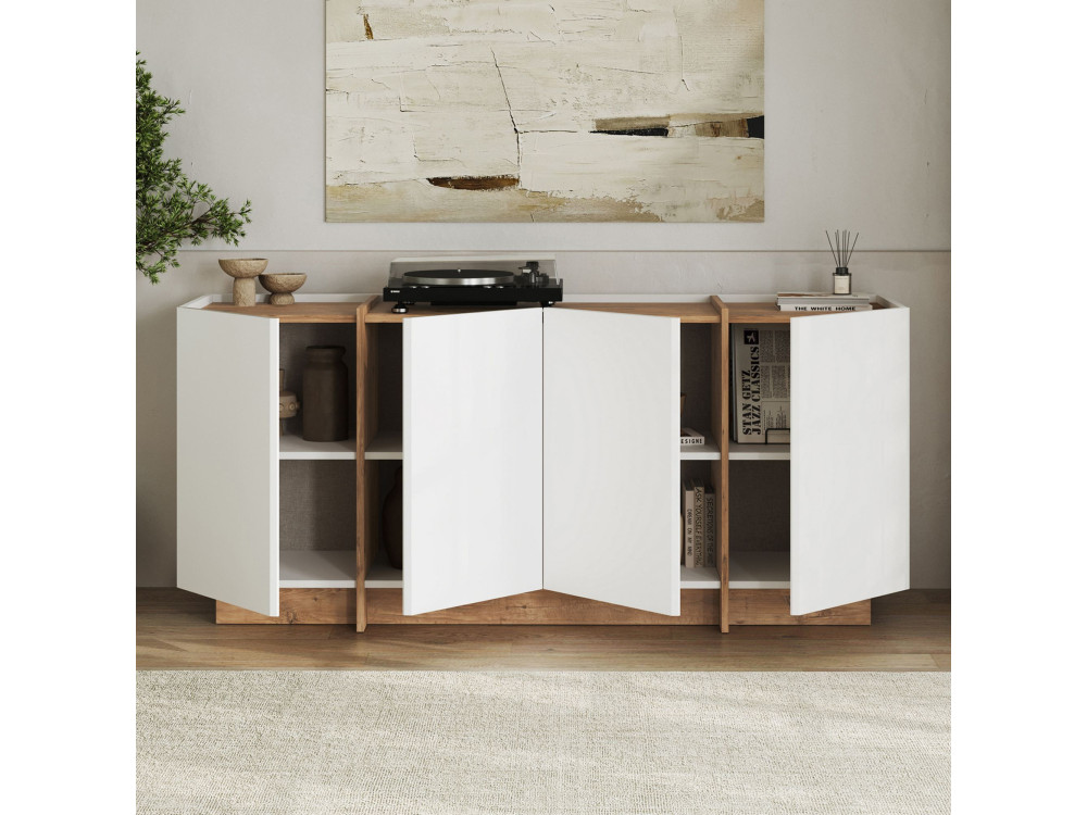 Drewniany kredens "Dorma" - 180 x 45 x 80 cm - Biały / Sosna atlantycka