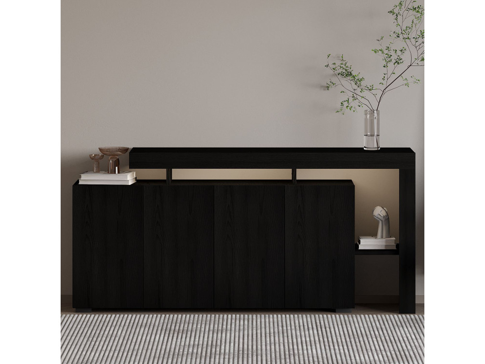 Drewniany kredens "Beliz" - 170 x 35 x 80 cm - Czarne drewno