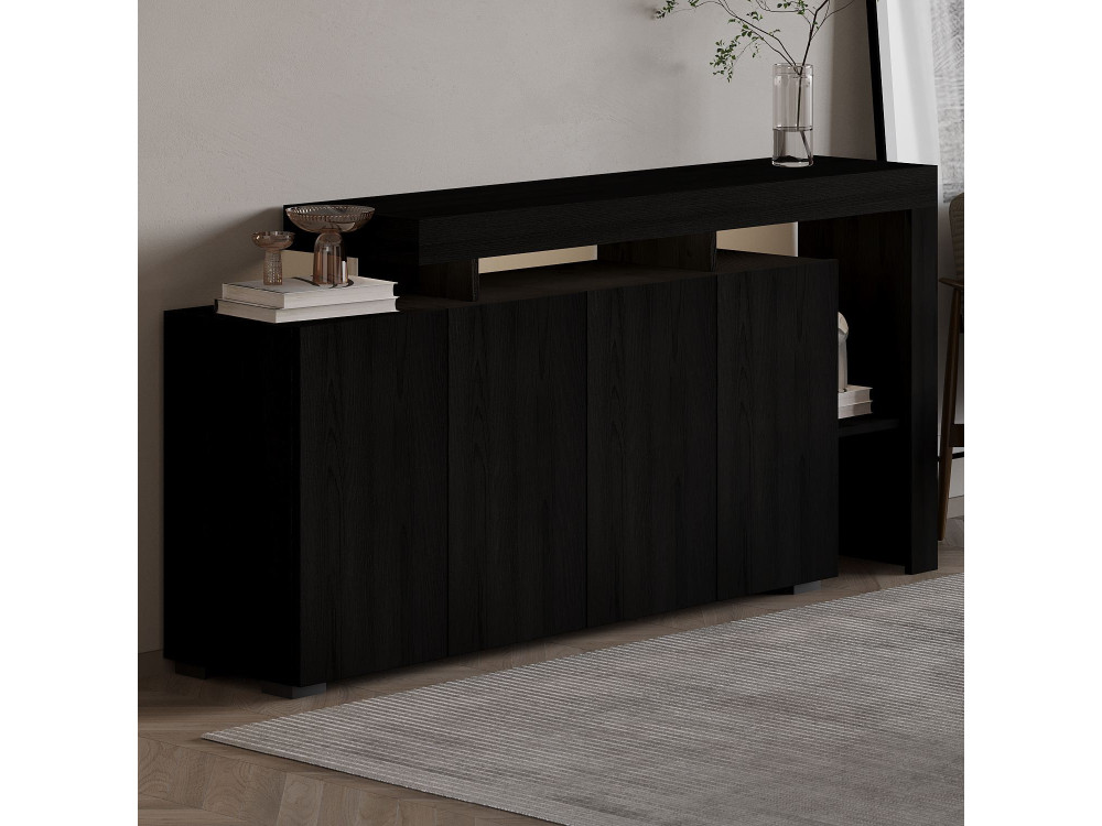 Drewniany kredens "Beliz" - 170 x 35 x 80 cm - Czarne drewno