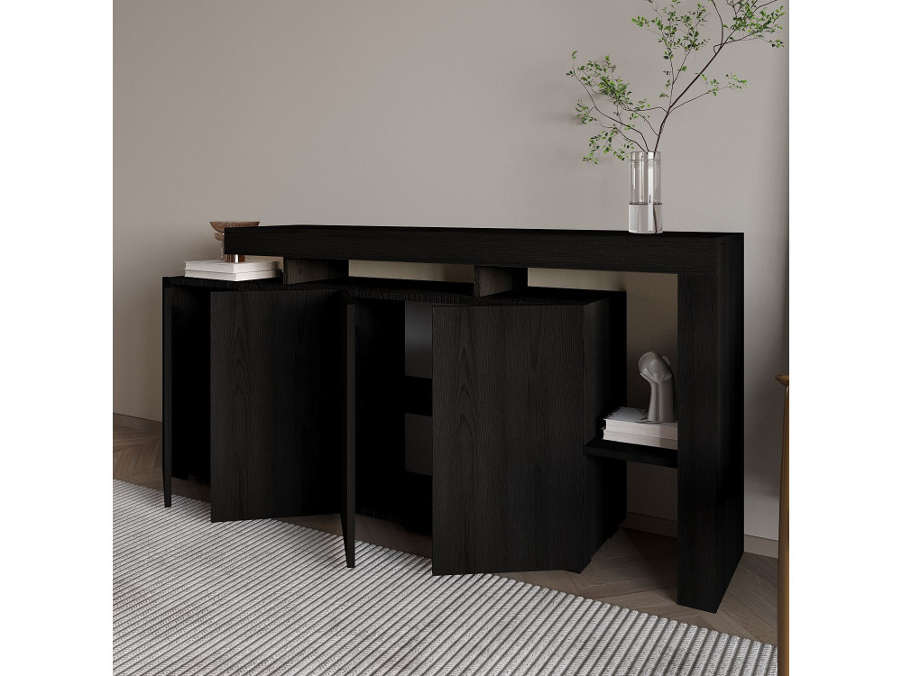 Drewniany kredens "Beliz" - 170 x 35 x 80 cm - Czarne drewno