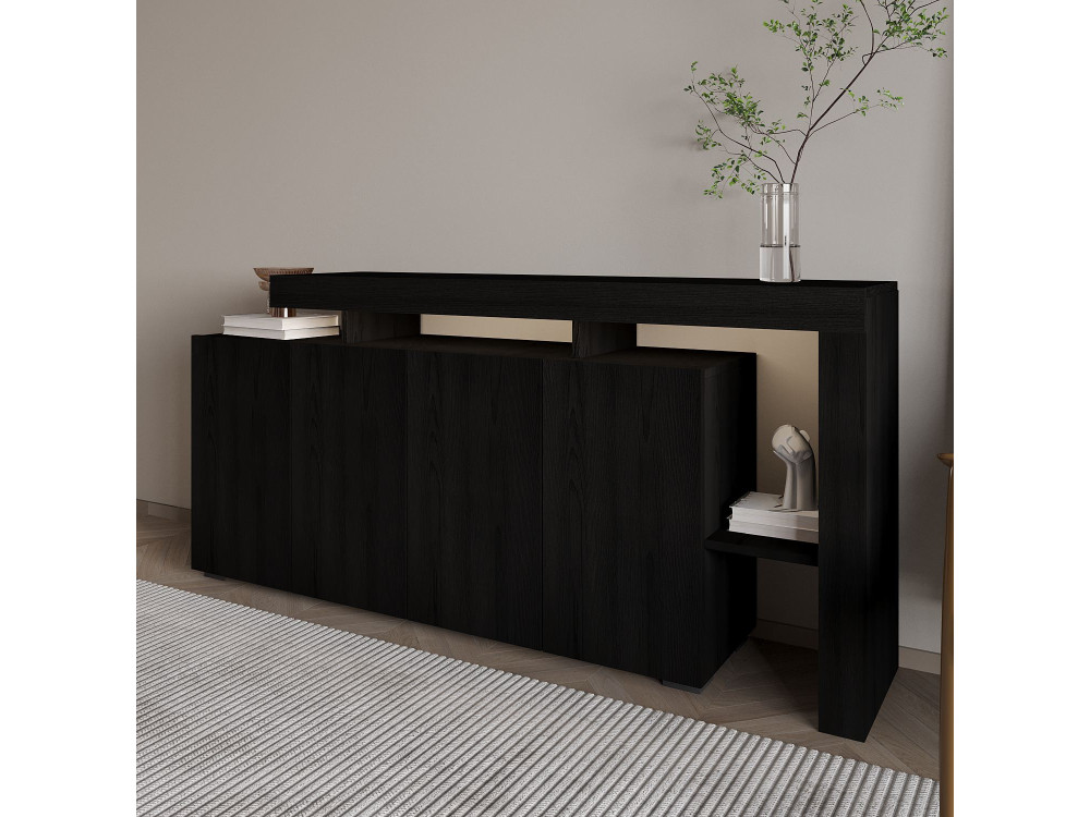Drewniany kredens "Beliz" - 170 x 35 x 80 cm - Czarne drewno