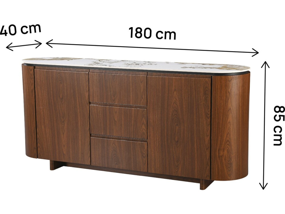 Drewniany kredens "Stonea" z ceramicznym blatem - 180 x 40 x 85 cm - Brązowy