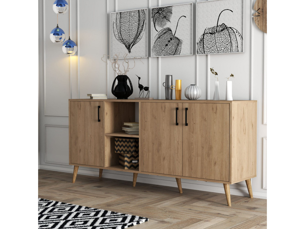Drewniany kredens "Exxen" - 180 x 45 x 80 cm - Brązowy
