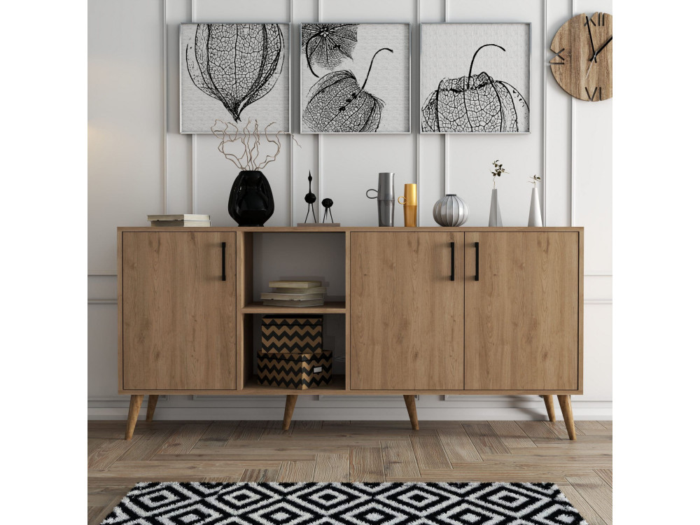 Drewniany kredens "Exxen" - 180 x 45 x 80 cm - Brązowy
