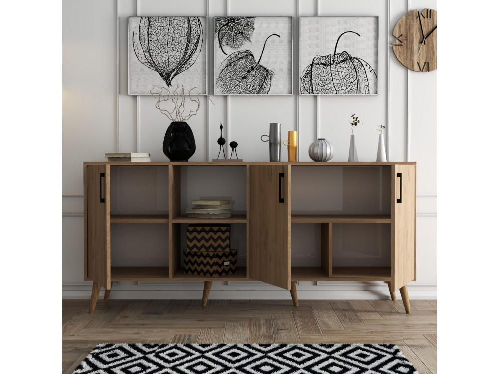 Drewniany kredens "Exxen" - 180 x 45 x 80 cm - Brązowy