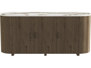 Drewniany kredens z ceramiczną półką „Azya” – 160 x 45 x 75 cm – brązowy