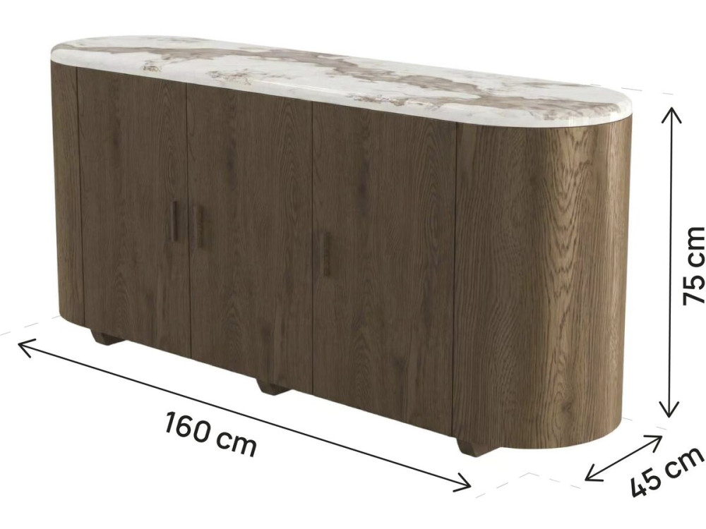 Drewniany kredens z ceramiczną półką „Azya” – 160 x 45 x 75 cm – brązowy