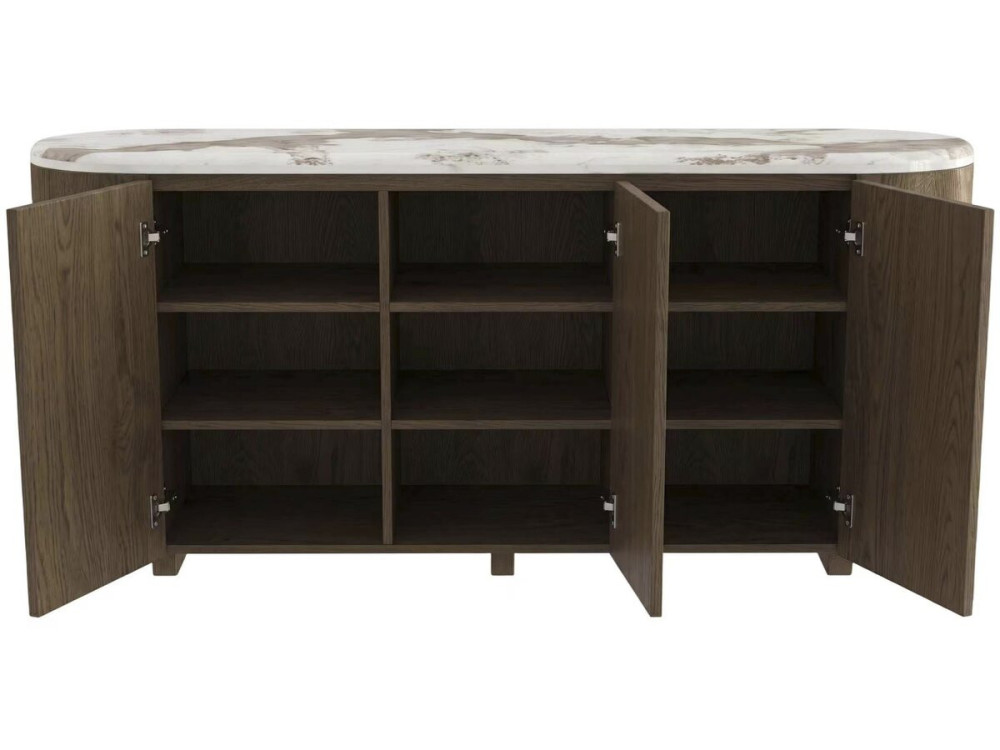 Drewniany kredens z ceramiczną półką „Azya” – 160 x 45 x 75 cm – brązowy