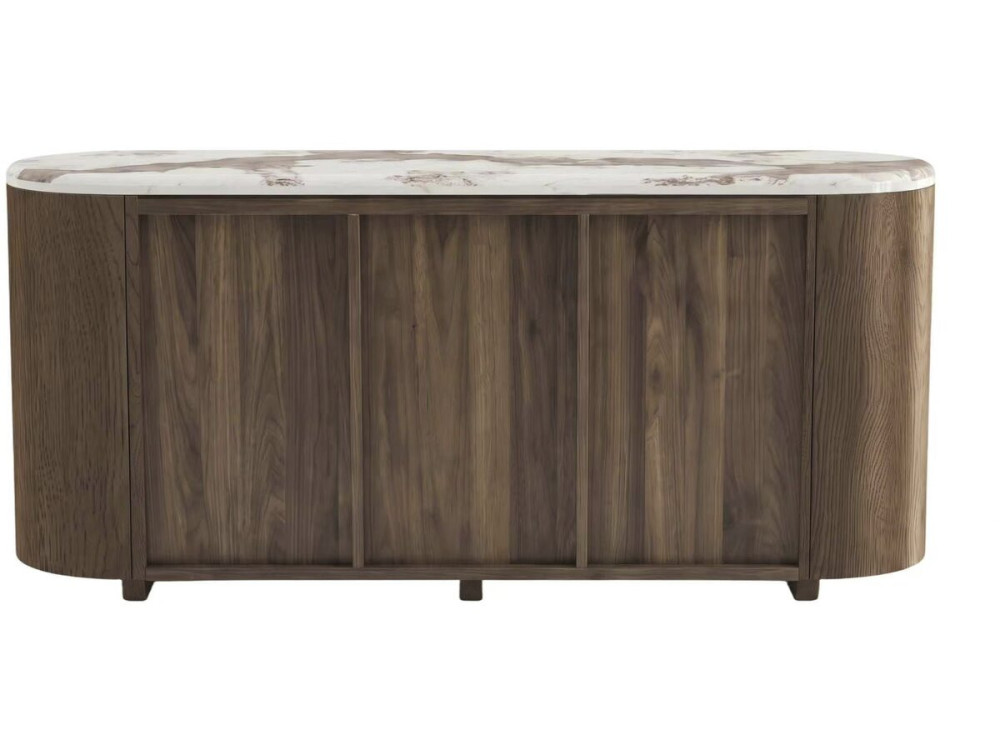 Drewniany kredens z ceramiczną półką „Azya” – 160 x 45 x 75 cm – brązowy