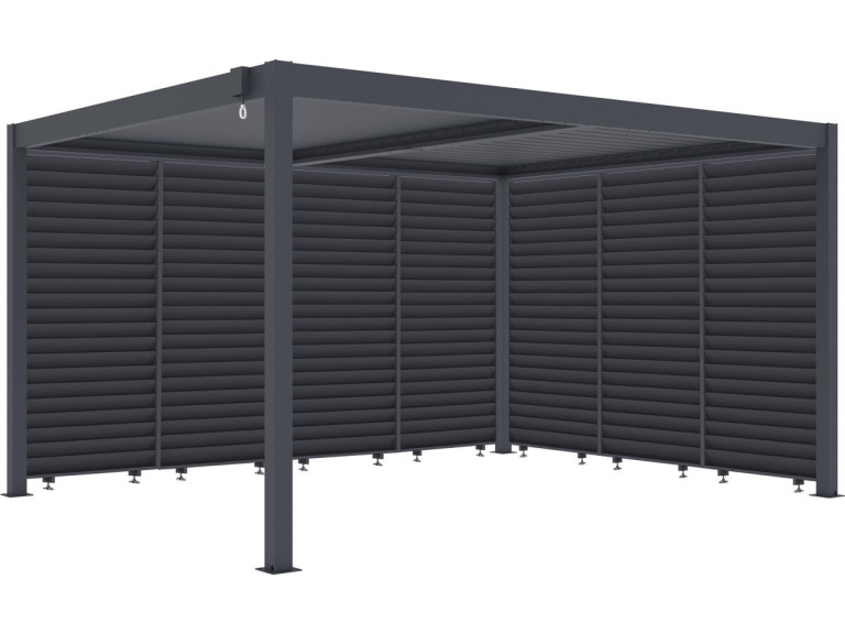 Pergola bioklimatyczna z 7 aluminiowymi żaluzjami „Windsor” – 3 x 4 m – szara