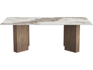 Drewniany stolik kawowy z ceramicznym blatem „Elma” – 120 x 60 x 40 cm – brązowy