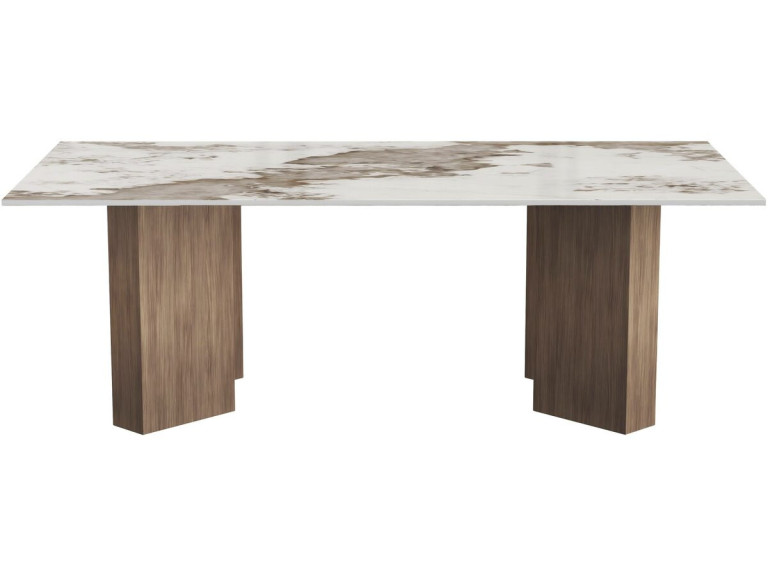 Drewniany stolik kawowy z ceramicznym blatem „Elma” – 120 x 60 x 40 cm – brązowy