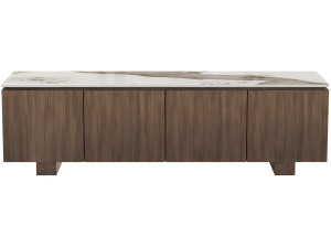 Drewniana szafka pod telewizor z ceramiczną półką „Elma” – 160 x 45 x 45 cm – brązowa
