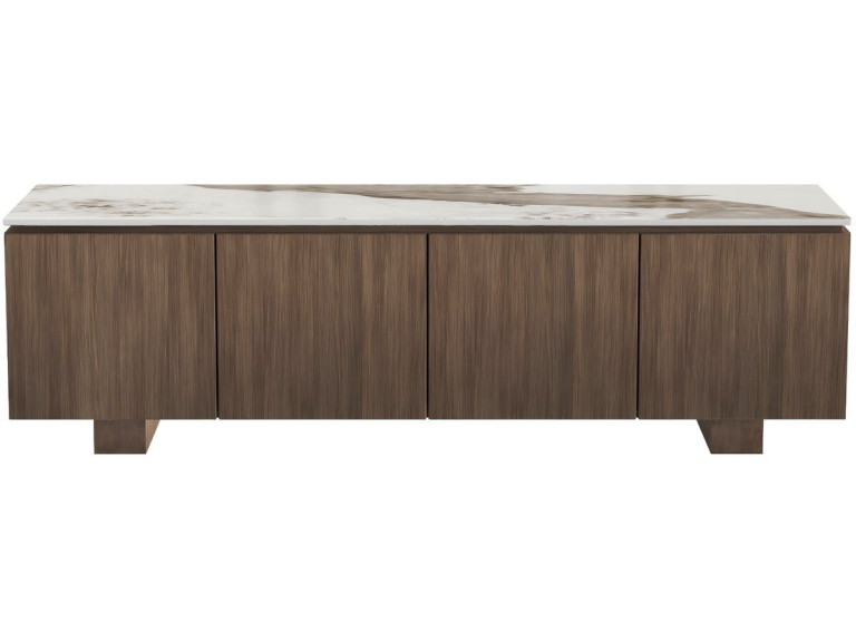 Drewniana szafka pod telewizor z ceramiczną półką „Elma” – 160 x 45 x 45 cm – brązowa