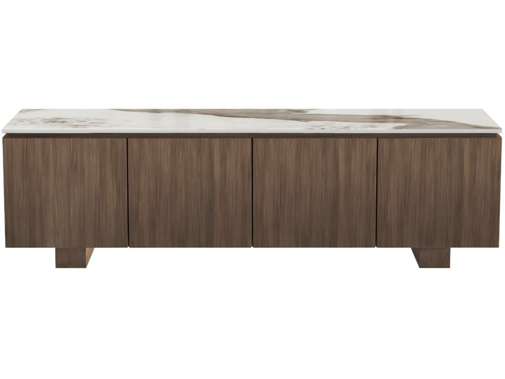 Drewniana szafka pod telewizor z ceramiczną półką „Elma” – 160 x 45 x 45 cm – brązowa
