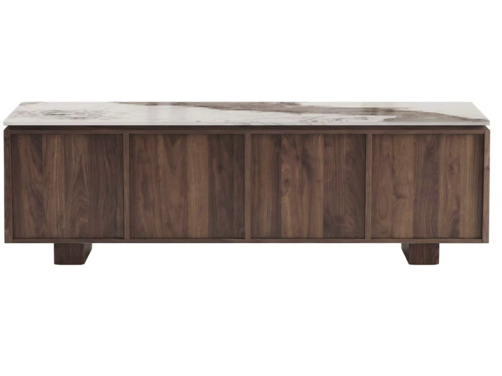 Drewniana szafka pod telewizor z ceramiczną półką „Elma” – 160 x 45 x 45 cm – brązowa