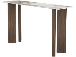 Drewniana konsola z ceramicznym blatem „Elma” – 140 x 40 x 80 cm – brązowa