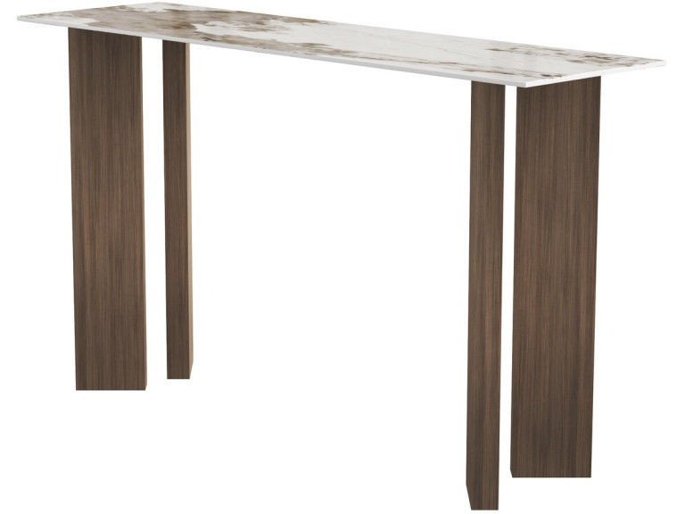 Drewniana konsola z ceramicznym blatem „Elma” – 140 x 40 x 80 cm – brązowa