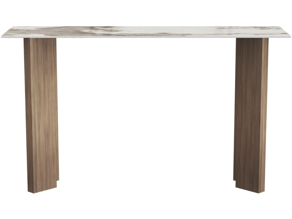 Drewniana konsola z ceramicznym blatem „Elma” – 140 x 40 x 80 cm – brązowa