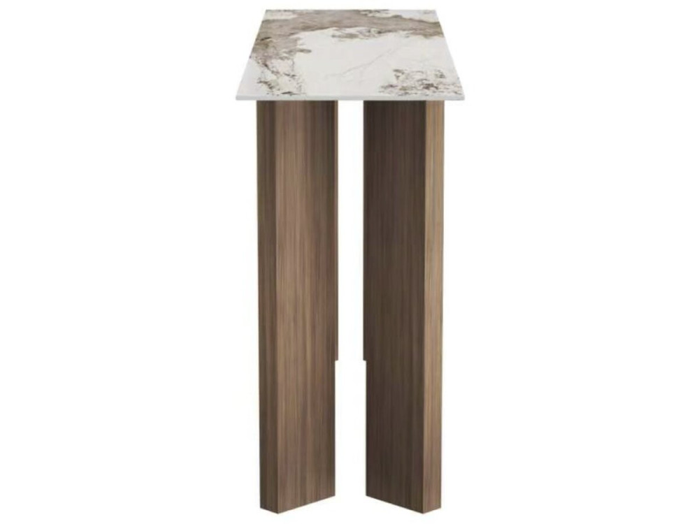 Drewniana konsola z ceramicznym blatem „Elma” – 140 x 40 x 80 cm – brązowa