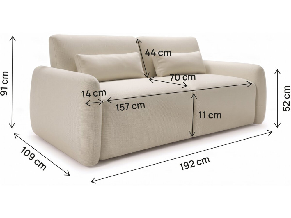 Canapé lit convertible express "Aurelie" - Matelas 18 cm - Couchage 140 cm - 3 places - Beige