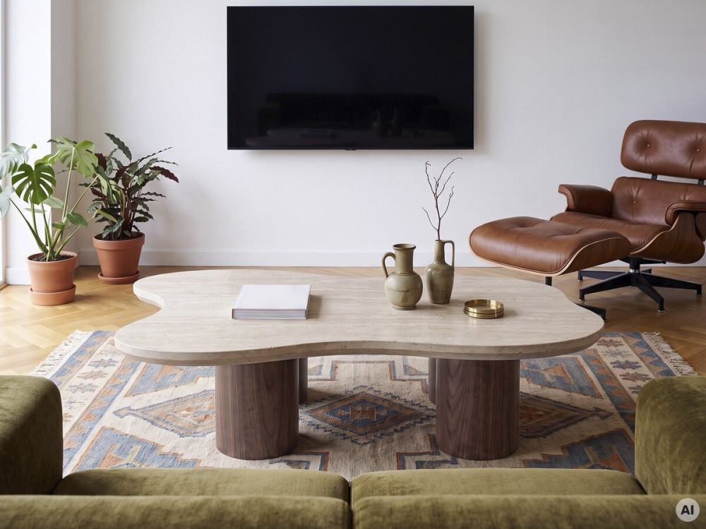 Designowy stolik kawowy z drewna „Lya” – 120 cm – brązowy