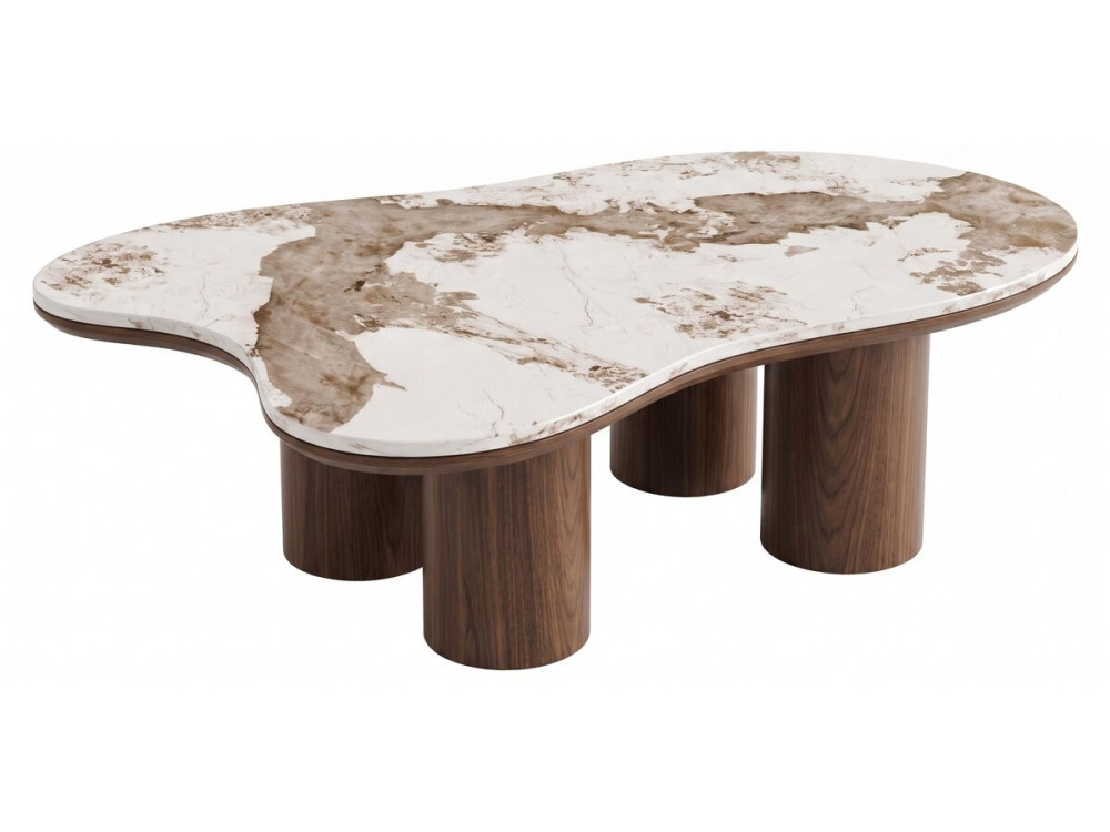 Drewniany stolik kawowy z ceramicznym blatem „Kora” – 120 cm – brązowy