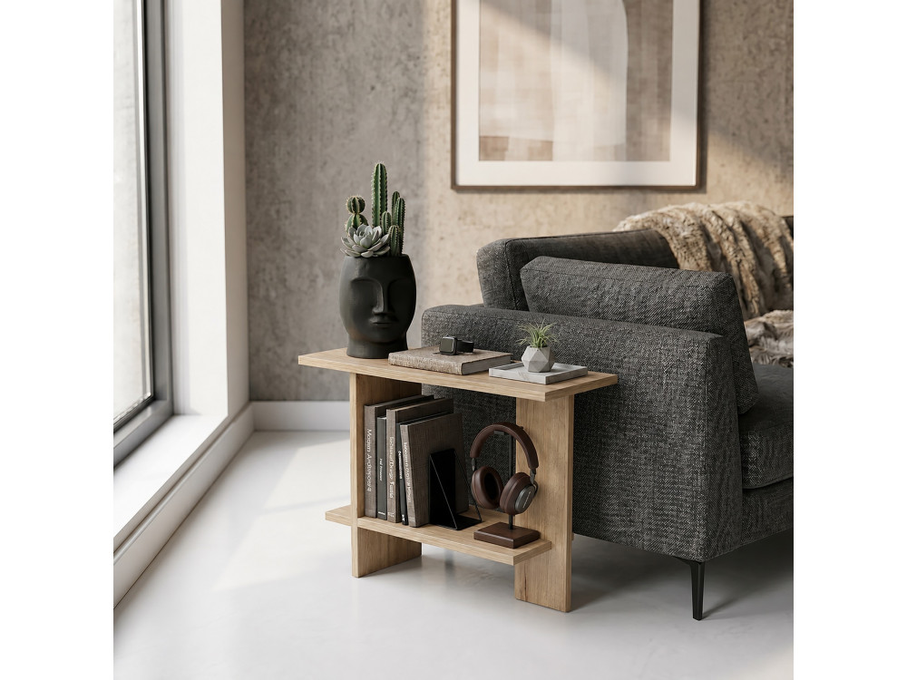 Drewniany stolik pomocniczy „Essenziale” – 80 x 30 x 55 cm – dąb Saphir