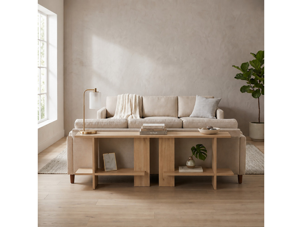Drewniany stolik pomocniczy „Essenziale” – 80 x 30 x 55 cm – dąb Saphir