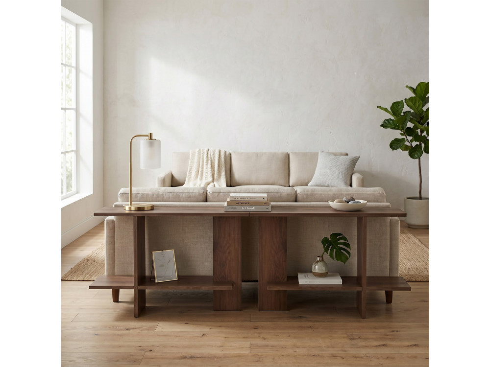 Drewniany stolik pomocniczy „Essenziale” – 80 x 30 x 55 cm – brązowy