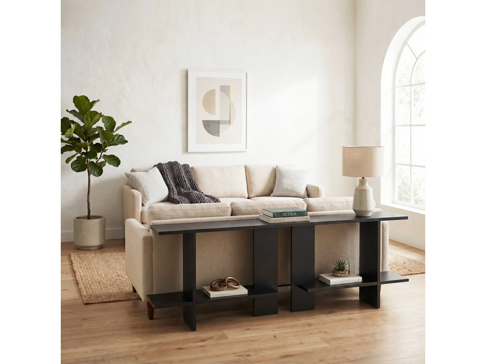 Drewniany stolik pomocniczy „Essenziale” – 80 x 30 x 55 cm – czarny
