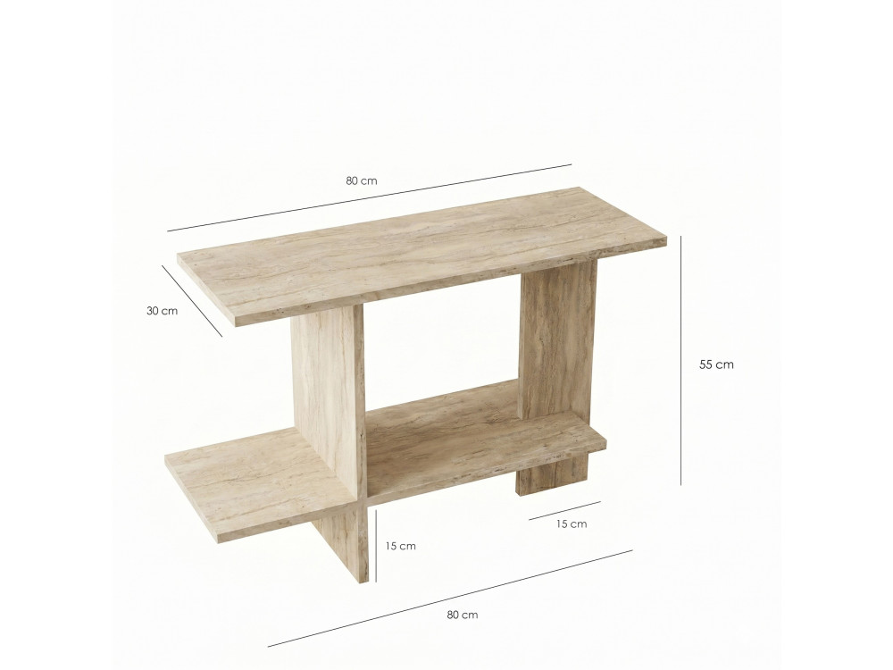 Drewniany stolik pomocniczy „Essenziale” – 80 x 30 x 55 cm – trawertyn