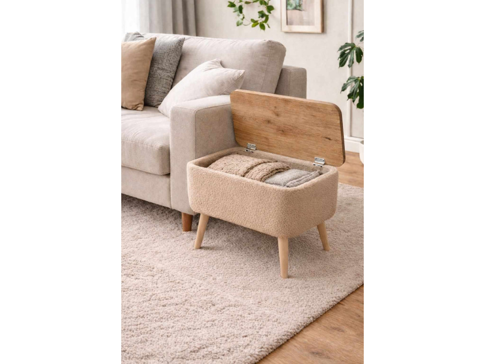 Drewniany stolik pomocniczy „Nora” – 60 x 30 x 45 cm – beżowy