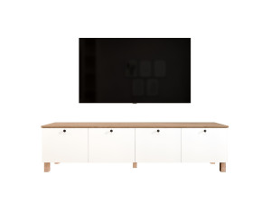 Drewniana szafka pod telewizor „Nord” – 180 x 34 x 45 cm – biała / dębowa