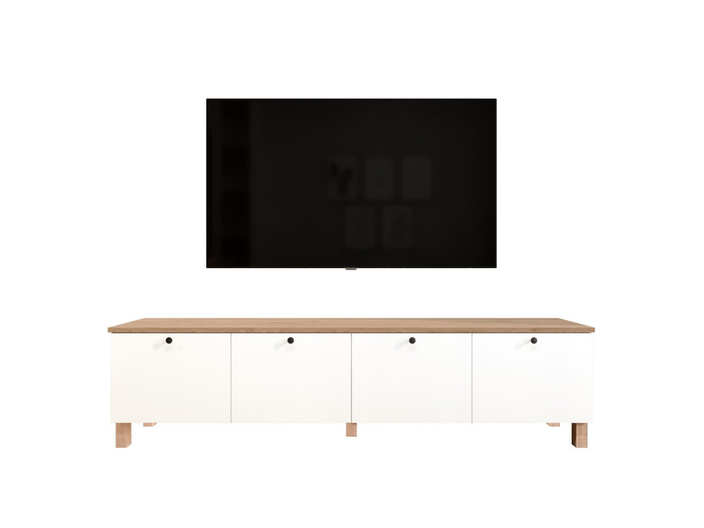 Drewniana szafka pod telewizor „Nord” – 180 x 34 x 45 cm – biała / dębowa