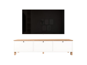 Drewniana szafka pod telewizor „Nord” – 180 x 32 x 45 cm – biała / dębowa