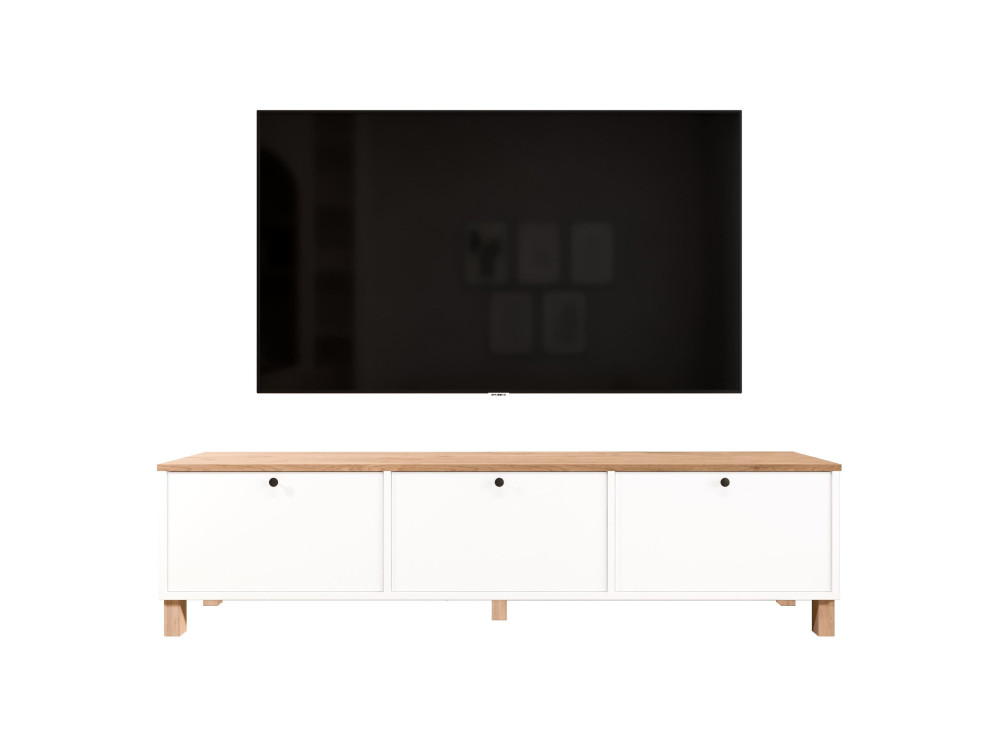 Drewniana szafka pod telewizor „Nord” – 180 x 32 x 45 cm – biała / dębowa