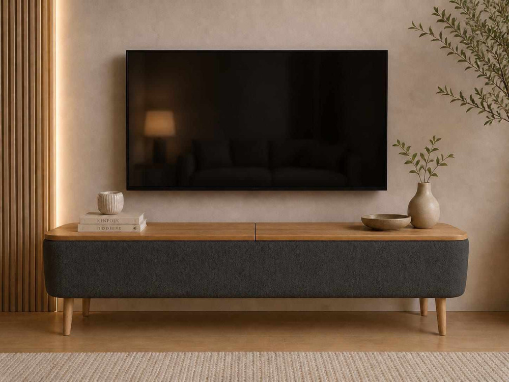 Drewniana szafka pod telewizor „Sarven” – 120 x 30 x 45 cm – antracyt